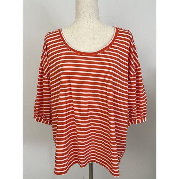 Cabi Slouchy Oversized Orange White Stripe Short Sleeve Boxy Top Women’s Size M - Picture 2 of 10